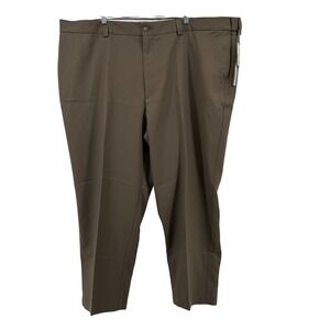 Oak Hill Mens Cool Dry Flat Front Dress Pants Khaki Taupe Size 52x28 Microfiber